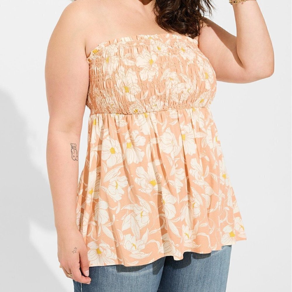 Torrid - Rayon Slub Smocked Tube Top in Charlotte Floral Peach